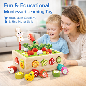 Giocattolo educativo Montessori in legno per la raccolta delle carote, gioco di abbinamento delle forme per bambini e bambine in età prescolare - Product Image 5
