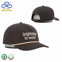 Casquettes de baseball personnalisées en toile de coton à 5 panneaux avec logo brodé en 3D et corde pour un usage décontracté unisexe