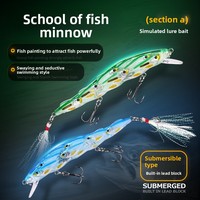 Ensemble d'appâts durs ABS Schooling Minnow pour bar et brochet, 11cm 14g, lancer longue distance, coulée lente, trois hameçons, pêche en lac/rivière, vente en gros