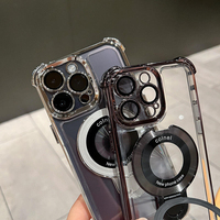 Funda Magnética de TPU con Revestimiento de Lujo, Soporte Metálico, Antigolpes, Transparente, con Protector de Cámara para iPhone 18 17 16