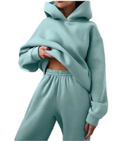 Ensemble de survêtement personnalisé unisexe, coupe oversize, en molleton uni, comprenant un sweat à capuche décontracté et un pantalon de survêtement, avec logo personnalisé, pour tenues de détente