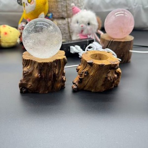 Support USB en bois original sculpté à la main pour sphère de cristal, support de présentation de boule de cristal DIY, base de veilleuse LED pour la décoration - Product Image 4