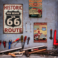 Nouvelle conception Plaque décorative vintage Route 66 en métal imprimé pour garage et bar
