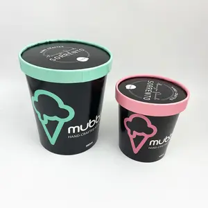 Taza de helado PLA 100% Degradable, recipiente desechable personalizado con logotipo impreso, taza de papel con tapa