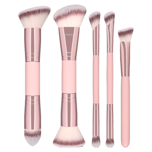 <span class=keywords><strong>Pinceau</strong></span> de <span class=keywords><strong>maquillage</strong></span> personnalisable double embout, lot de 5, poils synthétiques doux, manche en plastique, pour contour, fard à paupières et visage - Product Image 1