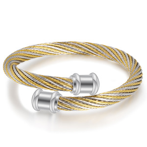 Bracelet en acier inoxydable tressé 6 mm, design géométrique, bijoux unisexe, couleur acier avec or et noir - Product Image 5