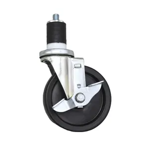 SS 5 inch expanding stem caster wheel with rubber expandable tubing adapter and brake