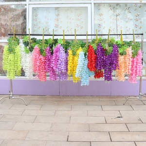 L050 Fleurs artificielles en vigne, glycine colorée, décoration de plafond pour mariage, hôtel, 110 cm de long, fleurs de glycine pour mariage - Product Image 3
