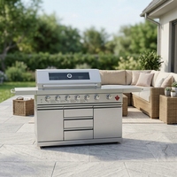 Barbecue à gaz DEYAO DY611A 58 pouces 99 500 BTU en acier inoxydable avec brûleur arrière infrarouge, table latérale et chariot, autonome pour extérieur