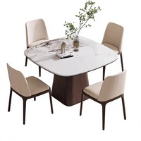 Ensemble de table à manger extensible en bois écologique gris clair moderne de luxe avec chaises en cuir PU pour la maison et l'école