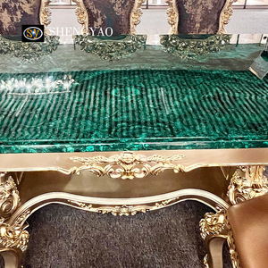 Hình chữ nhật/Vòng biệt thự sang trọng Đồ nội thất màu xanh lá cây Malachite bàn ăn - Product Image 4