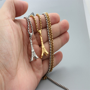 Collar con colgante de la Torre Eiffel, aleación de zinc plateada, regalo de joyería de moda unisex - Product Image 4