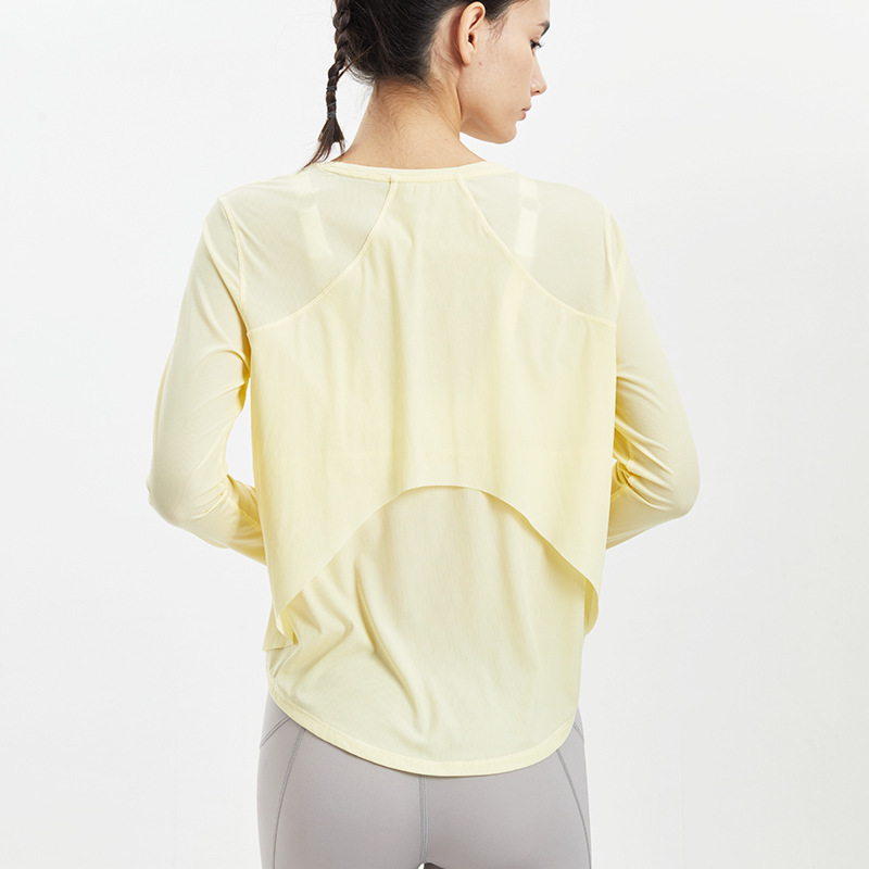 2022 New Summer Casual Yoga Blouse Long-sleeve Mesh Loose T-shirt Women's Quick Dry Cover Sports Yoga Gym Crop Tops