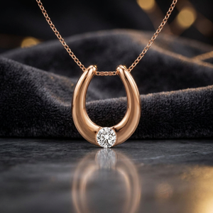 Colgante Solitario de Lujo con Diamante Cultivado en Laboratorio de Corte Redondo en Forma de Herradura en Oro de 10K, 14K, 18K y Plata 925, 935 - Product Image 1