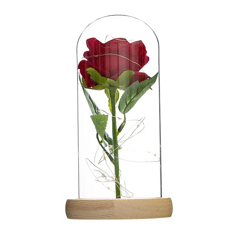 ガラスの高品質LEDローズ2023バレンタインデーギフトドームシミュレーション24Kゴールドフォイルローズ保存された永遠の花ガラスカバー