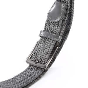 <span class=keywords><strong>Ceinture</strong></span> élastique à bout ajustable en cuir tressé <span class=keywords><strong>extensible</strong></span> noire pour hommes, avec logo personnalisé - Product Image 4