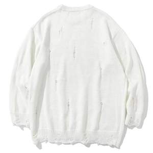 Purple Men's Knitted <b>Pullover</b> <b>Sweater</b> with Ripped Design and Letter Printing Autumn Style - Product Image 4