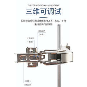 บานพับเฟอร์นิเจอร์เหล็กอลูมิเนียมอัลลอยด์ 0336 ประตูตู้สำหรับงานหนักปรับได้สามมิติ - Product Image 1