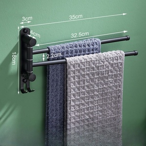 Porte-serviettes mural en acier inoxydable 304 finition chromée, double barre avec crochet, barre à serviettes contemporaine pour salle de bain - Product Image 2