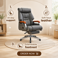 Chaise de bureau de direction ergonomique de luxe contemporaine à dossier haut, pivotante, avec fonction massage, en cuir PU et acier inoxydable, directement de l'usine