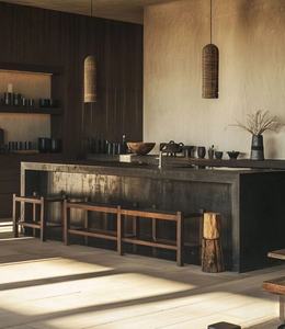 Cuisine rustique dessus en béton et armoire de cuisine en bois Style rustique moderne grand îlot central avec étagère ouverte Organique industriel - Product Image 2