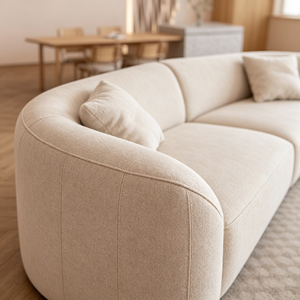 Curved Fabric Sectional <b>Sofa</b> Three Seat Pillow Back Wooden <b>Legs</b> Minimalist Design Living Room Furniture - Product Image 4