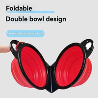 Logo personnalisé Pliable Écologique Solide De Qualité Alimentaire Silicone Pet Bol Portable Extérieur Double Bol