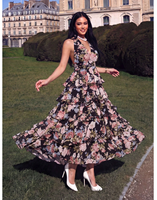 Robe florale en mousseline de soie à col en V et dos nu, imprimée numériquement en aquarelle, haut de gamme, pour dîners, mariages et soirées