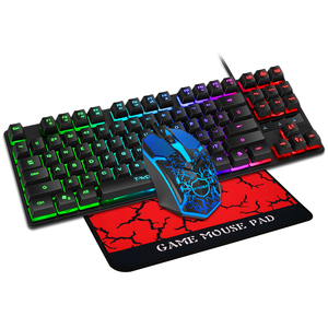 87 phím có dây trò chơi bàn phím chuột và chuột Pad RGB cầu vồng Combo cho PC 3in1 <span class=keywords><strong>LED</strong></span> <span class=keywords><strong>USB</strong></span> hộp màu Máy tính để bàn OEM Quảng Đông màng - Product Image 3