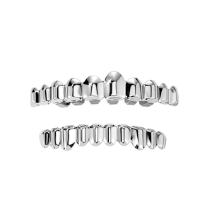 Parrilla Dental Hip Hop de Cobre Chapado en Oro de 18K con 10 Dientes y Superficie Lisa - Joyería Dental Unisex para Raperos, Parte Superior e Inferior, para Fiesta de Halloween, Venta al por Mayor - Product Image 3