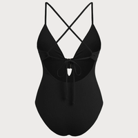 Baju Renang Wanita Custom OEM Push Up Berbahan Ribbed Deep V Shell Hardware Cross Back One-Piece dari Kain Daur Ulang Bersertifikasi OEKO-TEX untuk Pantai