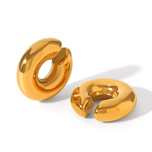Luxury 18K Gold Plated Stainless Steel <strong>Earrings</strong> <strong>Women</strong> Western Style C Shape Ear Cuff <strong>Clip</strong> <strong>on</strong> Hoop High Sense Non Pierced Jewelry - Product Image 5