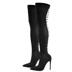 Botas Altas de Mujer Talla Grande 46 con Recorte Trasero, Ajustadas, de Tacón Alto, Elásticas, de Horma Ancha, Tipo Calcetín, Estilo Stiletto - Product Image 2