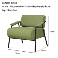 Fauteuil de loisirs rembourré commercial, structure en acier carbone massif, canapé individuel en tissu pour hall, café, réception, projet