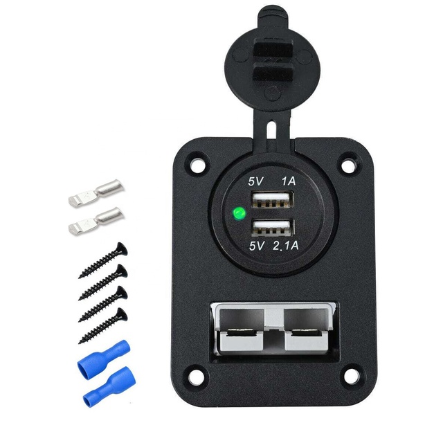 50 Amp 600V Copper Contact IP67 Rated Connector Plug & 3.1A Dual USB Socket Flush Mount Face Plate