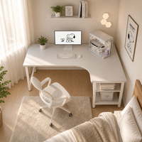 Bureau d'angle en forme de L blanc, avec structure en acier en X, bureau d'ordinateur pour la maison ou le bureau, avec étagère de rangement à 3 niveaux