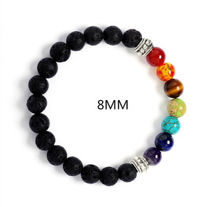 Bracelet en pierre de lave noire, perle de roche élastique, pierres naturelles, pierres précieuses, univers, 8 planètes, 7 chakras - Product Image 6
