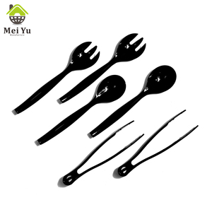Black Disposable PP Plastic Spoons Knife Food clip Napkin Heavy Duty Cutlery Kit travel camping