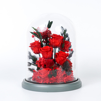 Rose éternelle multi-tiges sous cloche en verre – Décoration, cadeau Saint-Valentin et anniversaire