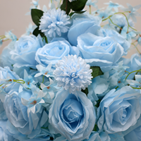 Boule de fleurs artificielle en soie bleue et blanche pour centre de table de mariage, décoration de toile de fond de cérémonie