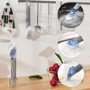 แปรงล้างจานพลาสติกใสพร้อมที่จ่ายสบู่ สแตนเลส ขนแปรง PET ราคาโรงงาน - Product Image 3