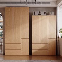 Armoire en chêne massif pour chambre à coucher, design sectionnel de style nordique, porte simple, portes amovibles en bois massif, meubles de plafond pour la maison