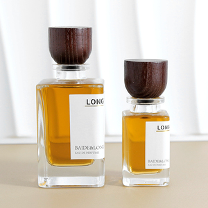 Men's Luxury <b>Empty</b> Glass Cologne <b>Bottles</b> square Crimp clear Perfume <b>Bottles</b> 50ml 100ml Glass Perfume <b>Bottle</b> With Wooden Cap - Product Image 5