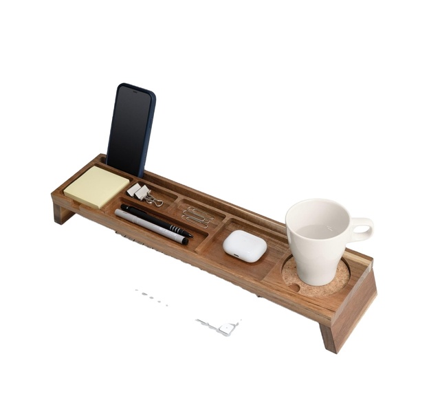 Wood Desk Organizer Monitor Stand Office Organization Shelf Desktop Storage Riser for Computer Laptop Screen PC