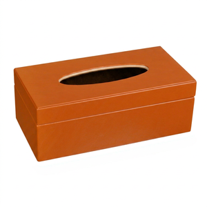 Luxury Brown PU Leather Eco-Friendly Tissue Box & Napkin Holder with MDF Core Tangerine Accents for Classic Cars & Office <b>Desks</b> - Product Image 1