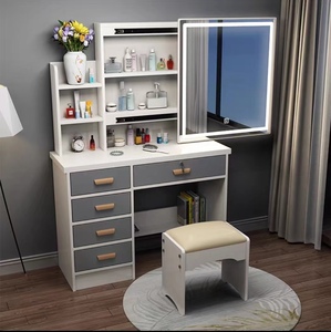 Coiffeuse moderne et économique <span class=keywords><strong>blanche</strong></span> avec miroir LED, grand meuble de rangement pour chambre à coucher - Product Image 1