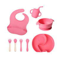 Ensemble de vaisselle pour bébé en silicone à motif animal, assiette, bol, bavoir, tasse, cuillère, fourchette, ensemble d'alimentation réutilisable pour enfants, usine OEM