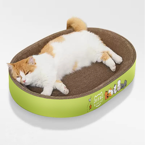 Bán Buôn OEM Cao Cấp Mèo <span class=keywords><strong>Scratcher</strong></span> Tông Hiện Đại Hình Bầu Dục Hình Dạng Sóng Giấy Mèo Miếng Đệm Đầu Mèo 'Đồ Chơi - Product Image 1