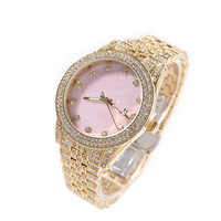 Montre à cadran à texture brossée bicolore Rose Blush Diamant Acier inoxydable Plaqué Bijoux Glacé Baguette Cristal Femmes Hommes Montre