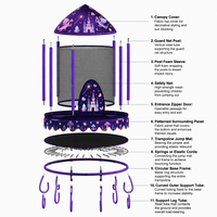 Mini trampoline pour enfants violet en forme de fusée avec filet de protection pour jouer à l'intérieur et à l'extérieur